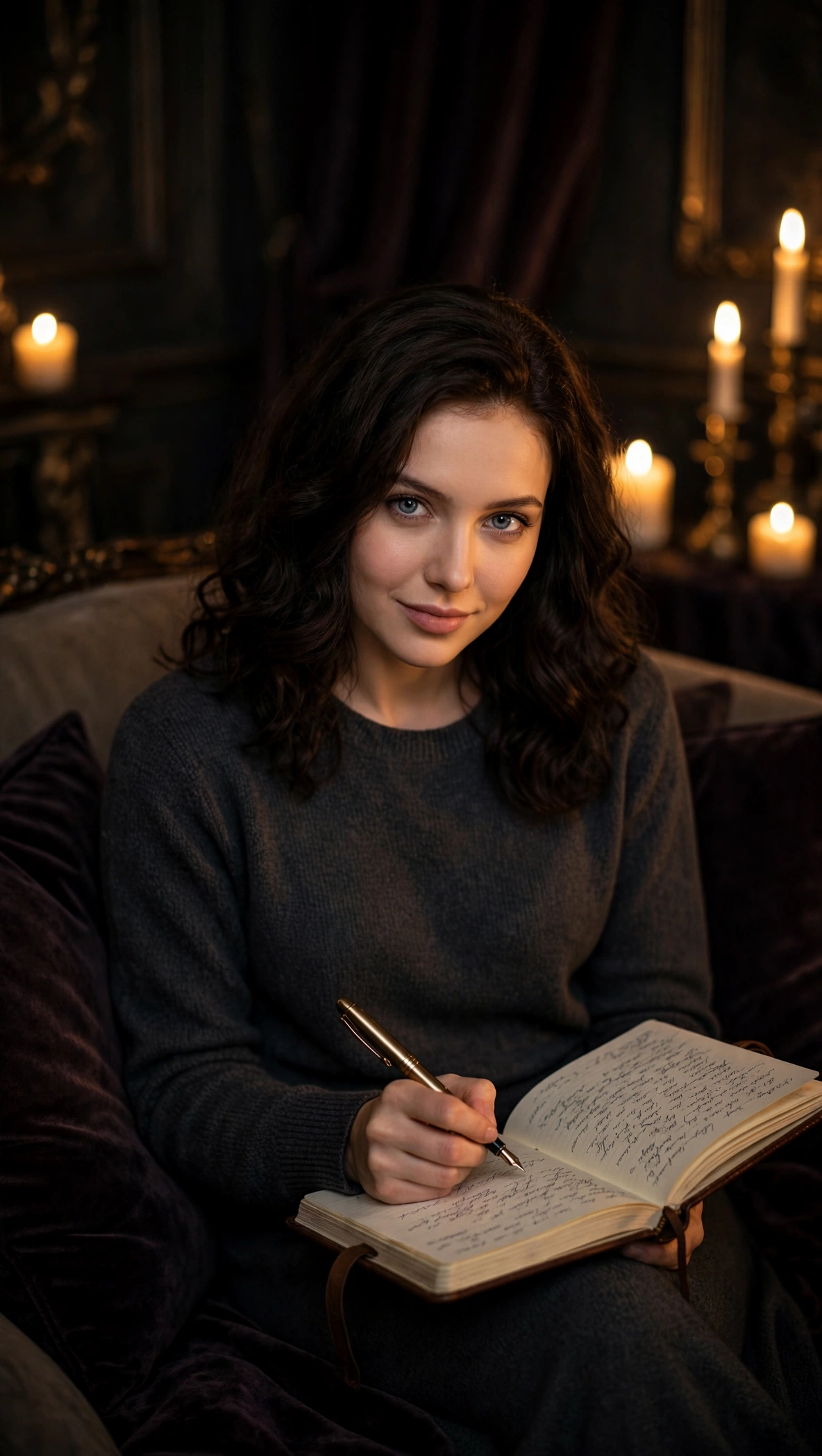 Mila writing in her diary by candlelight